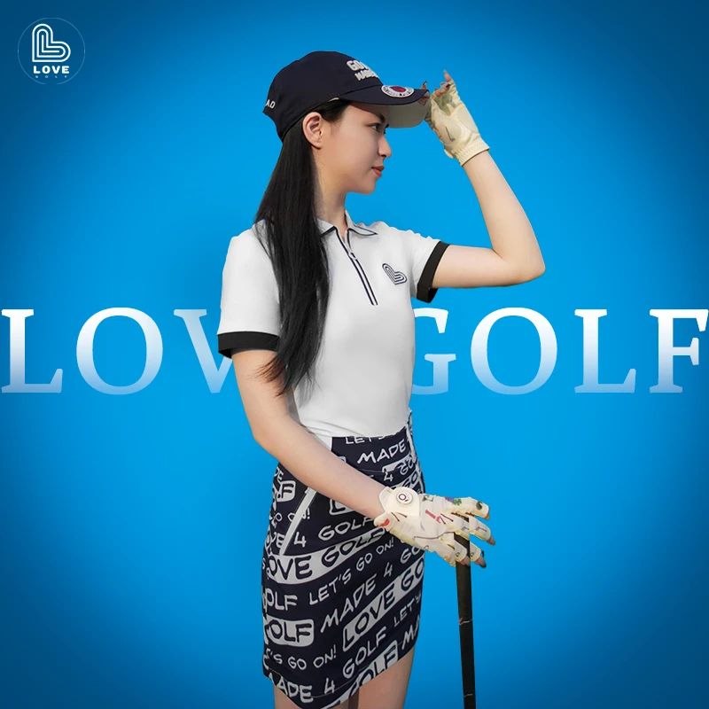 Lovegolf高尔夫组合款女休闲修身纯欲时髦名媛风白色上衣深蓝短裙