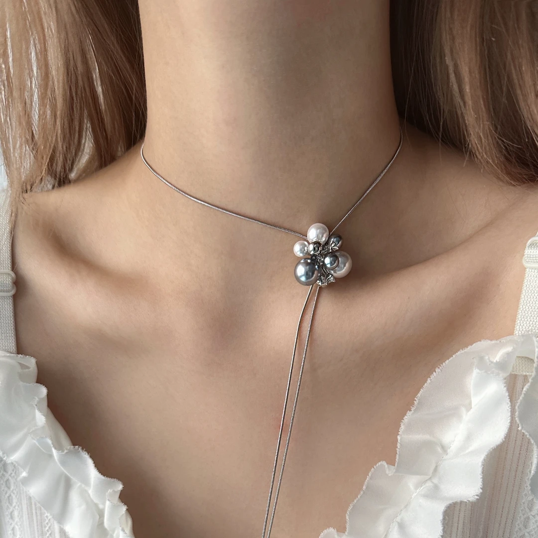 铜合金项链 X5606-1简约精致百搭时尚个性小众设计感抽拉珠珠项链