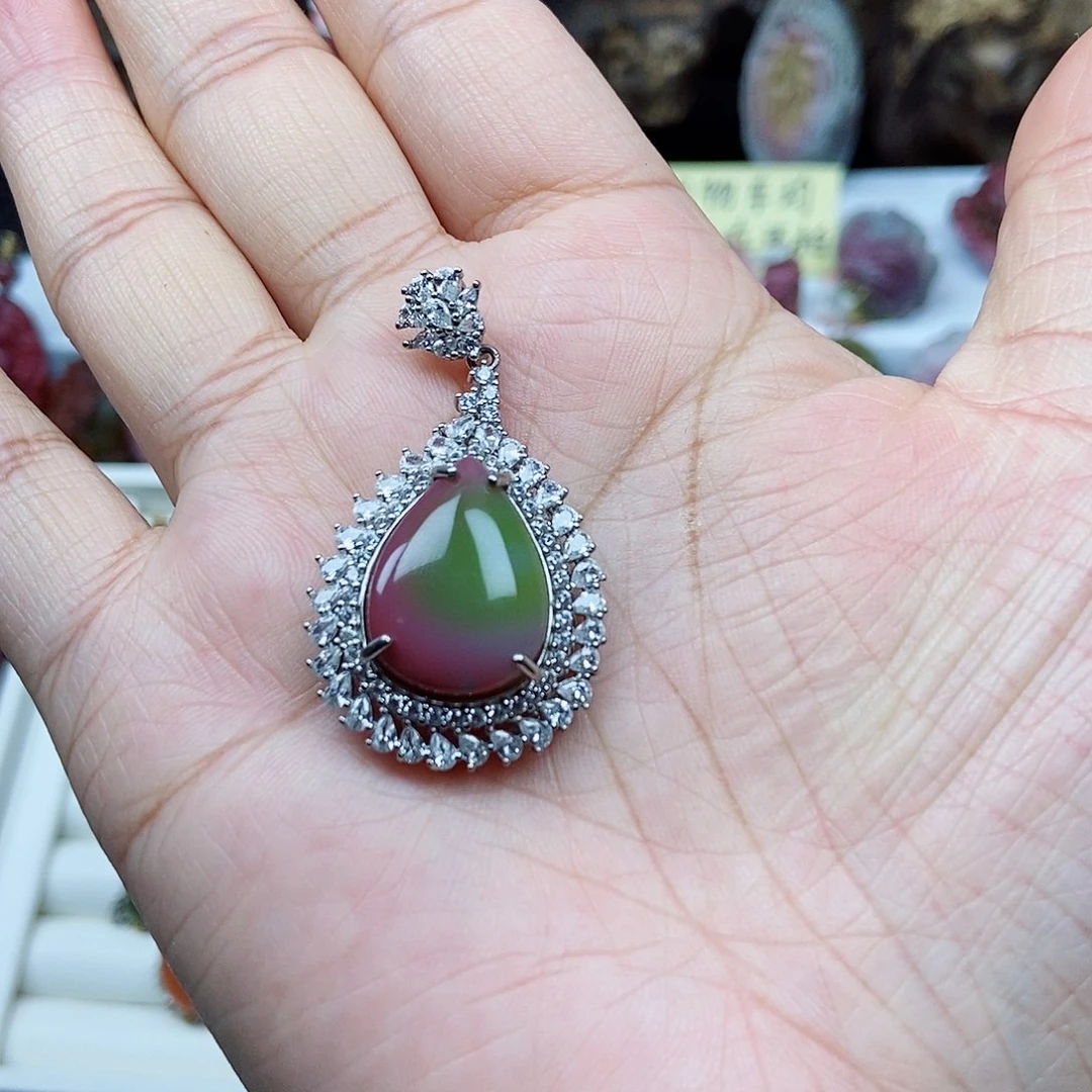 银S925镶嵌石英质玉（盐源）珠宝半成品