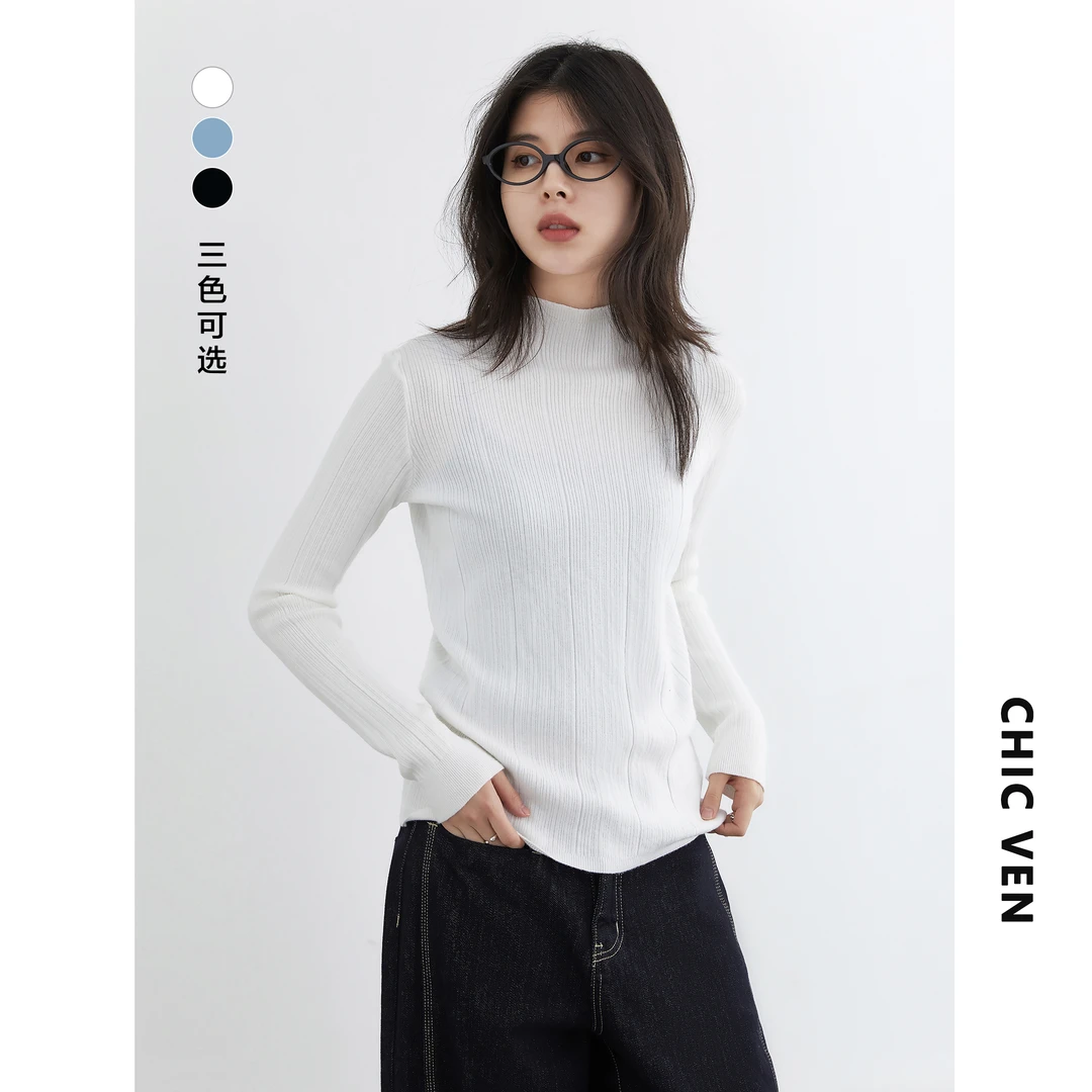 冬款正肩半高领修身显瘦坑条毛针织衫长袖打底衫125DRS0712