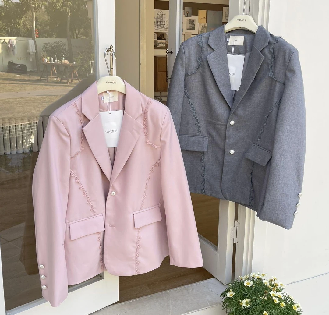 「静谧高质感名」媛设计感宽松高级休闲垫肩西服外套春秋25375