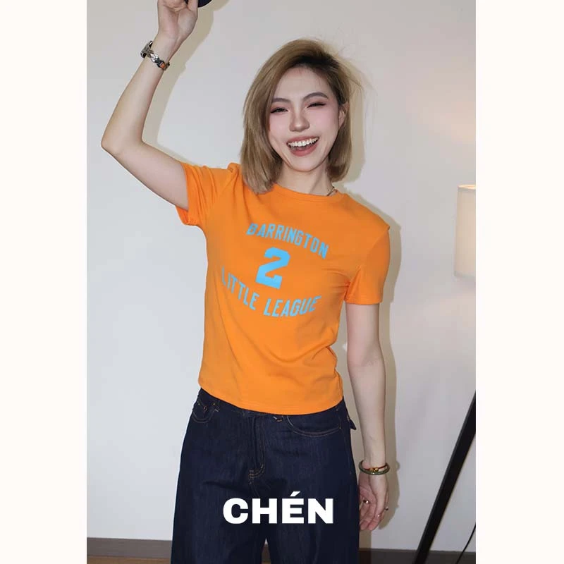 【橘外人】晨总自制夏季美式圆领显瘦百搭通勤日常小众修身正肩短袖