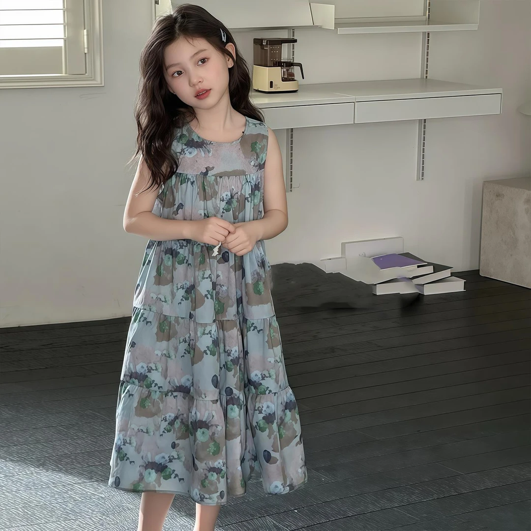 巴拉童年女童连衣裙夏季2025新款儿童洋气时髦碎花背心裙小女孩夏