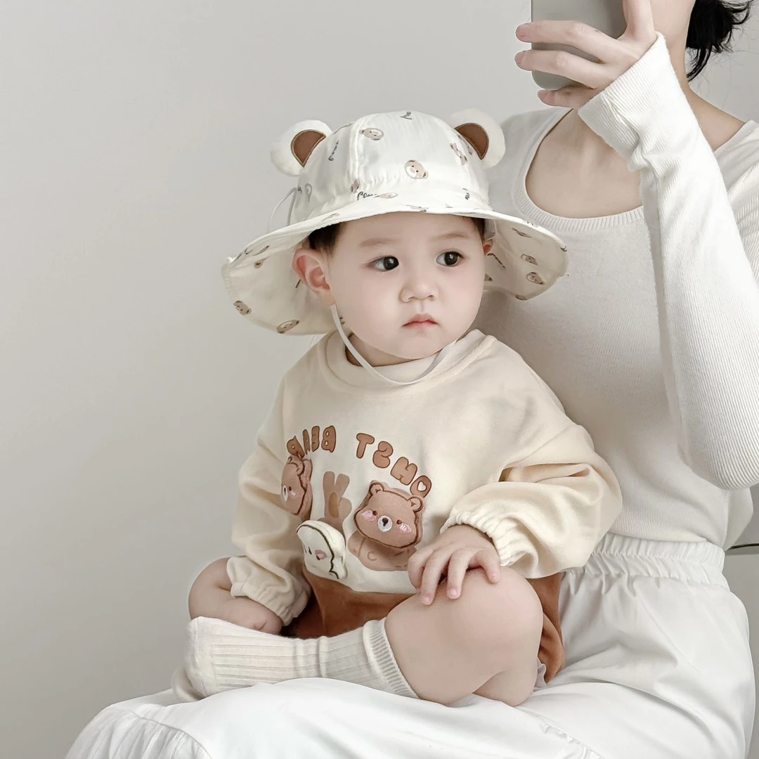 婴儿防晒帽子春秋薄款大帽檐男宝宝遮阳帽可爱超萌男童太阳渔夫帽