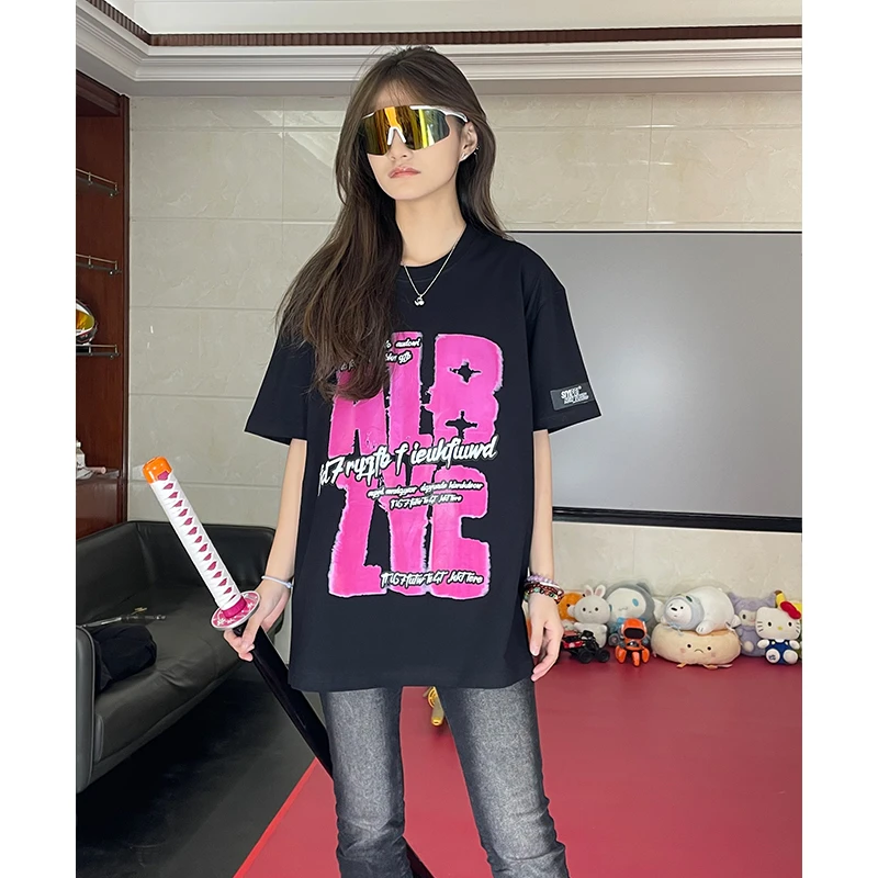 220克纯棉短袖T恤设计感半袖欧美街头潮牌嘻哈五分袖男女同款