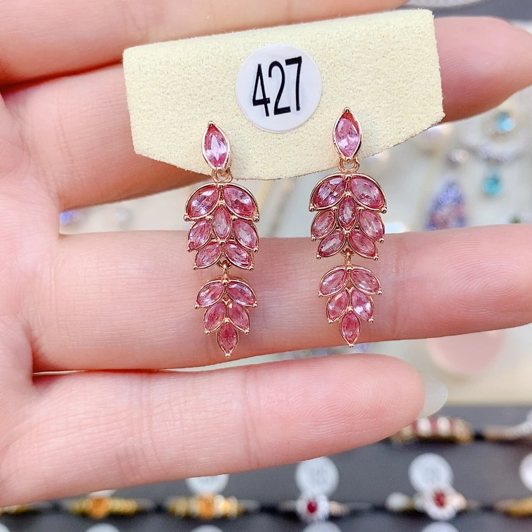 银S925镶嵌彩色蓝宝石耳饰