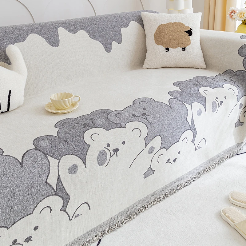 雪尼尔沙发盖布沙发毯卡通小熊全包万能四季通用防滑沙发盖巾防尘