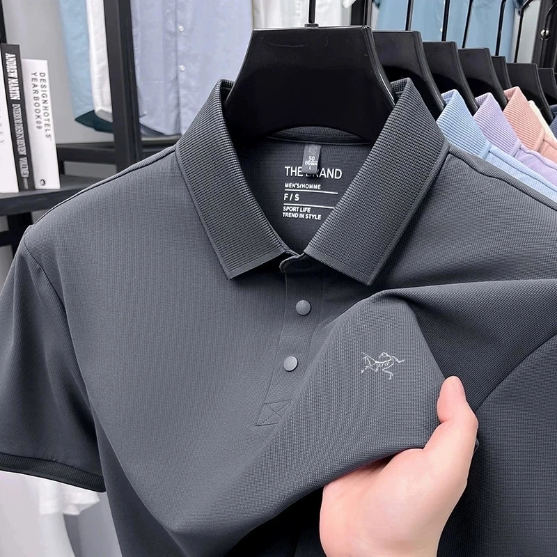【海外撤柜】刺绣鸟男士短袖恤夏季冰丝高端休闲翻领半袖刺绣polo衫