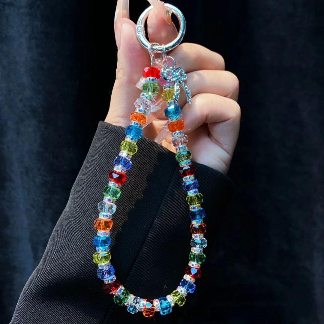 多巴胺手机挂链ins水钻蝴蝶结手机链 钥匙挂件女款水晶防丢绳