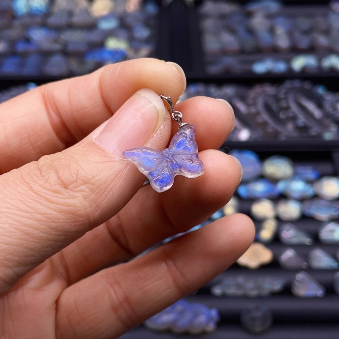长石颈饰银S925镶嵌蝴蝶