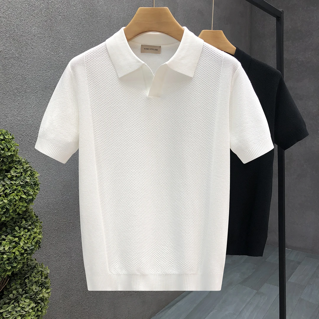 郎的专柜品质正品针织短袖t恤男款夏季冰丝薄款毛衣翻领休闲上衣