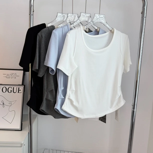 小蛮腰2.0～遮肉显瘦方领改良版爆瘦小蛮腰夏季短袖T恤修身纯色ZZ