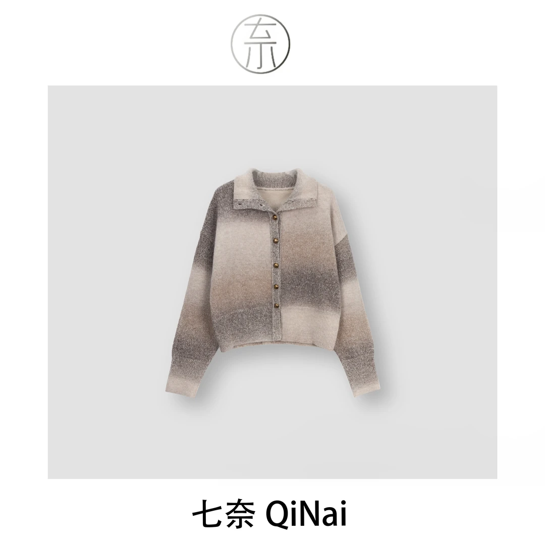 七奈推荐【晚意】高领麻花毛渐变色宽松绵开衫外套QN10679