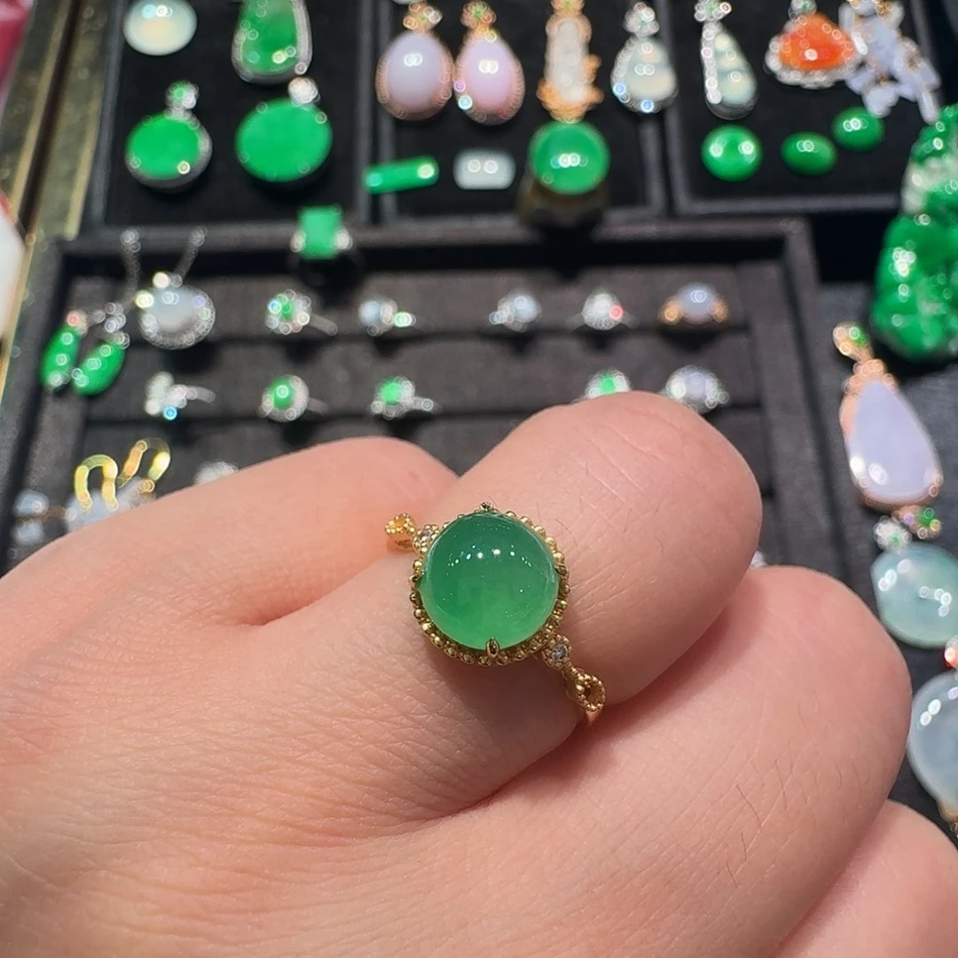 翡翠未镶嵌戒指冰阳绿旦面戒指