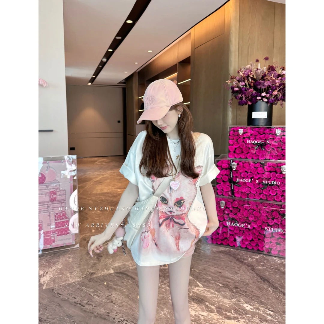 浩哥严选●可爱猫咪T恤预C5TX0857A小众夏季显瘦设计感甜美减龄款