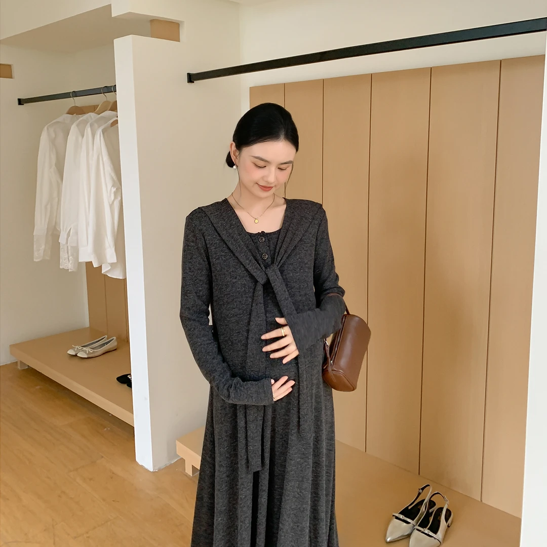 ZMA孕妇装【V领披肩长袖裙】春秋慵懒风连衣裙新款秋季孕妇裙秋款