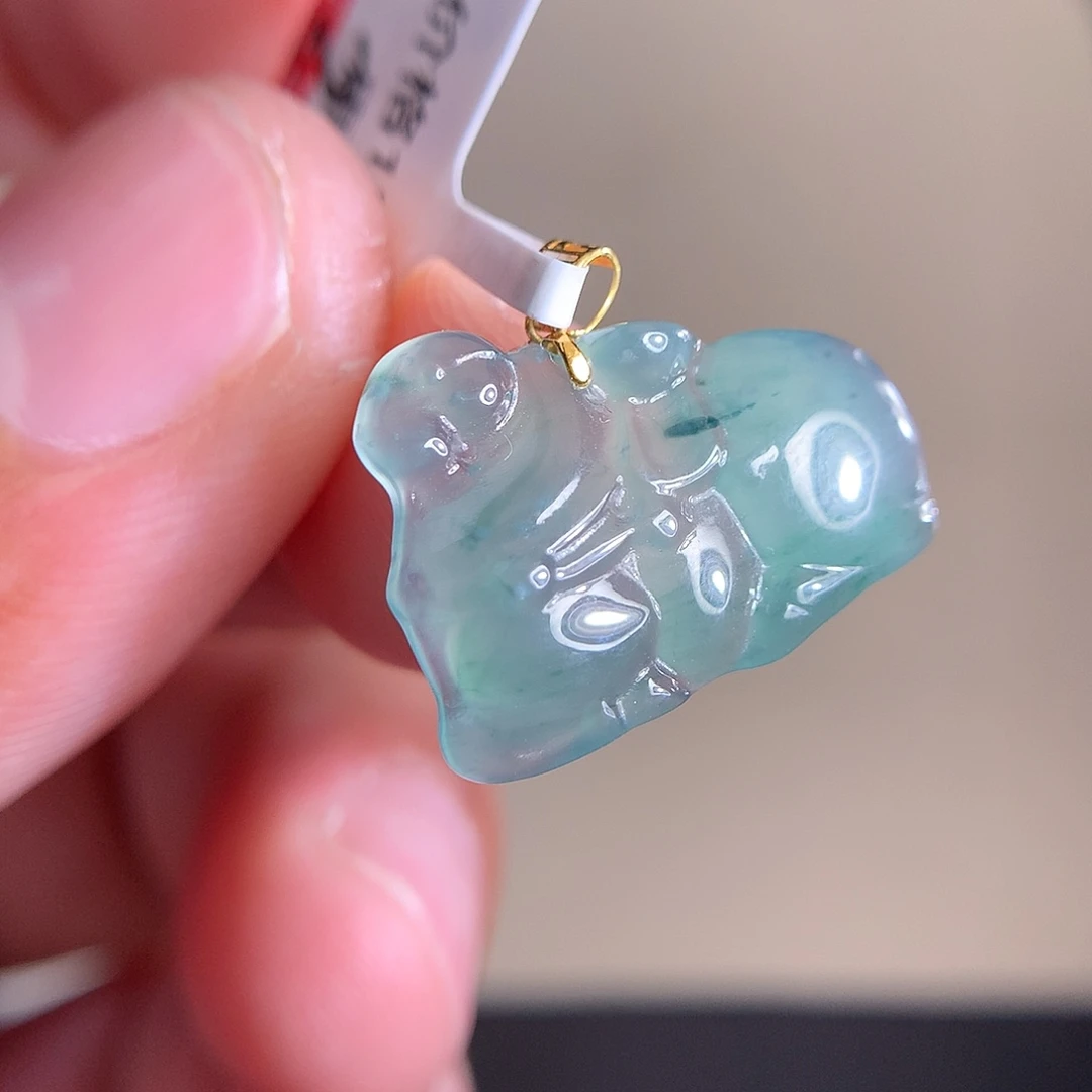 翡翠18K金镶嵌颈饰天然A货翡翠