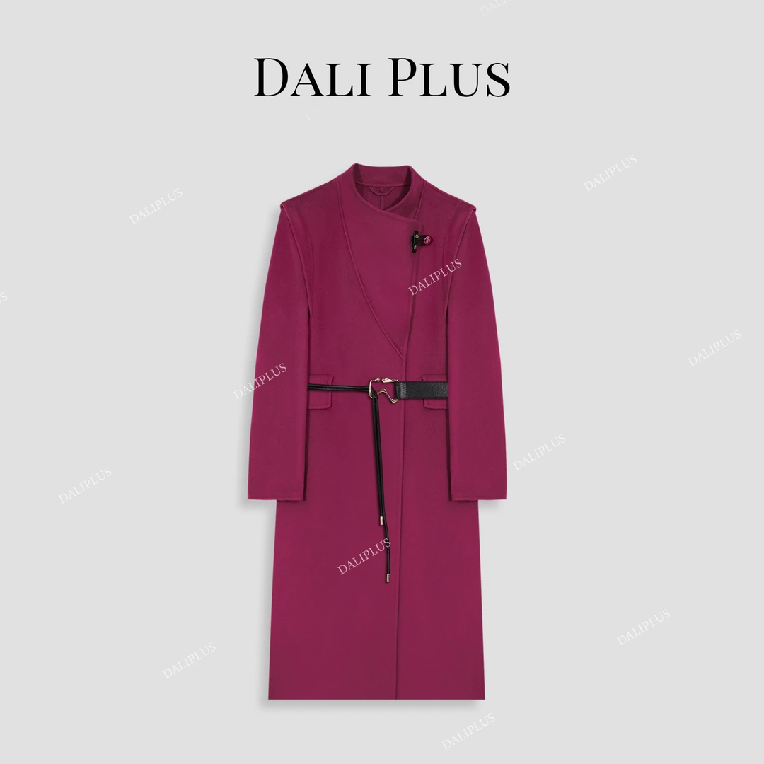 DALI PLUS高端洋气设计感五金斜边扣长款羊绒双面呢大衣-D4WD0048