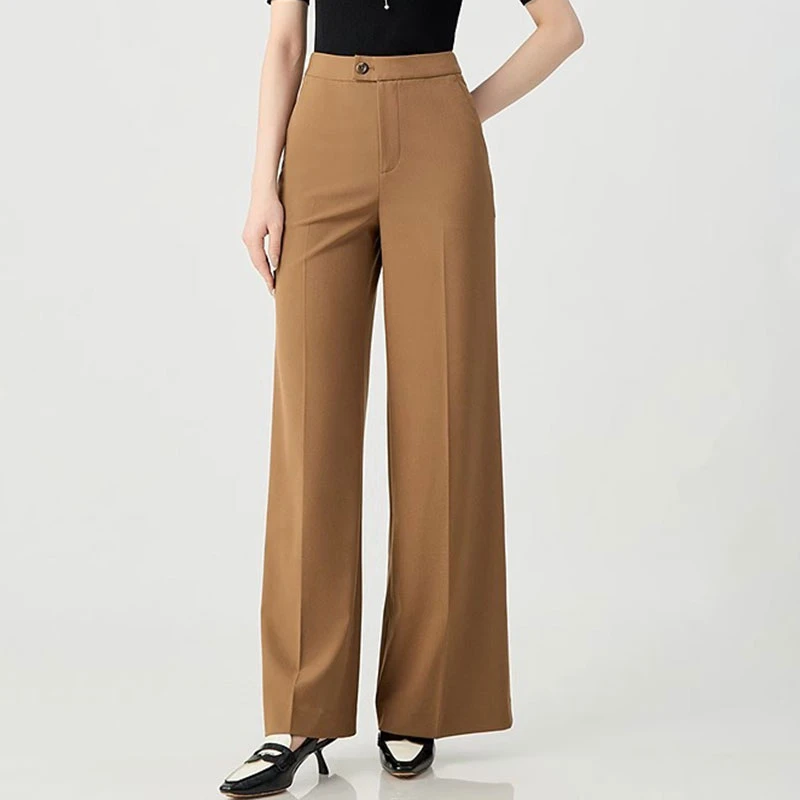 【商场同款】高腰垂感超模阔腿休闲裤通勤显瘦纯色直筒西装裤110015
