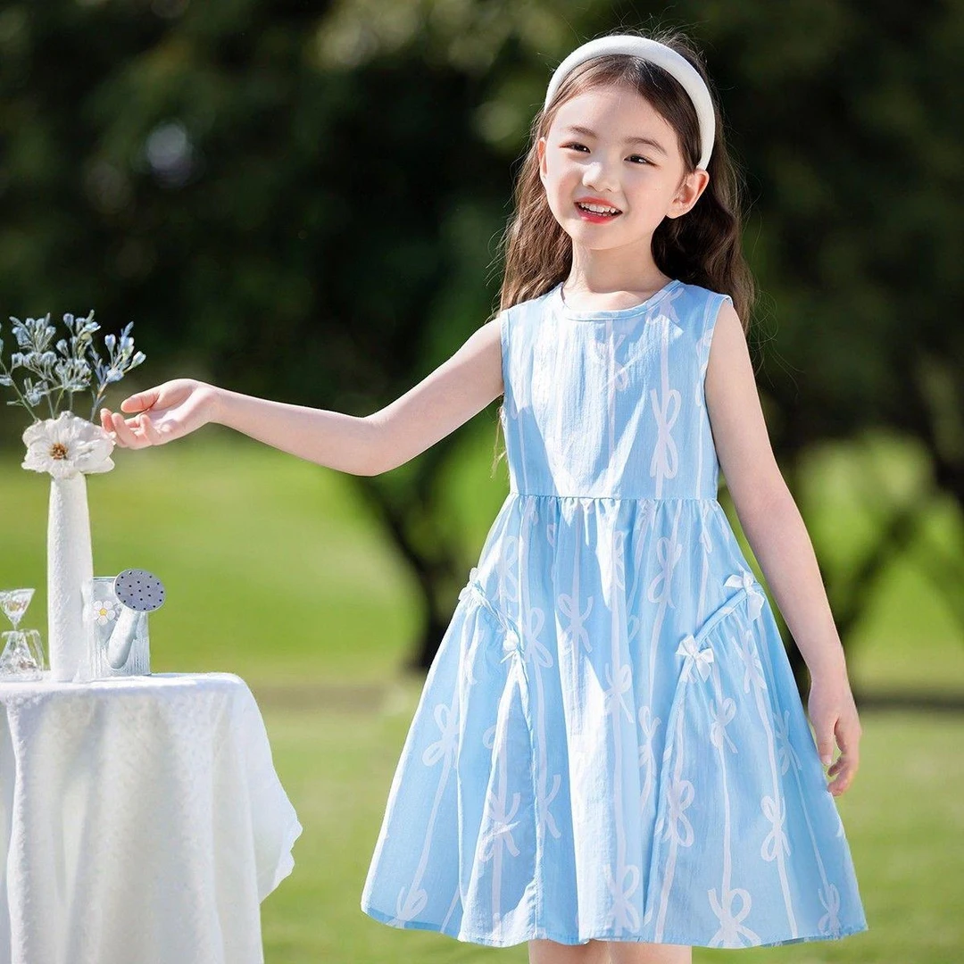 女童连衣裙夏季新款中大童女孩小清新裙子夏款洋气轻薄透气背心裙