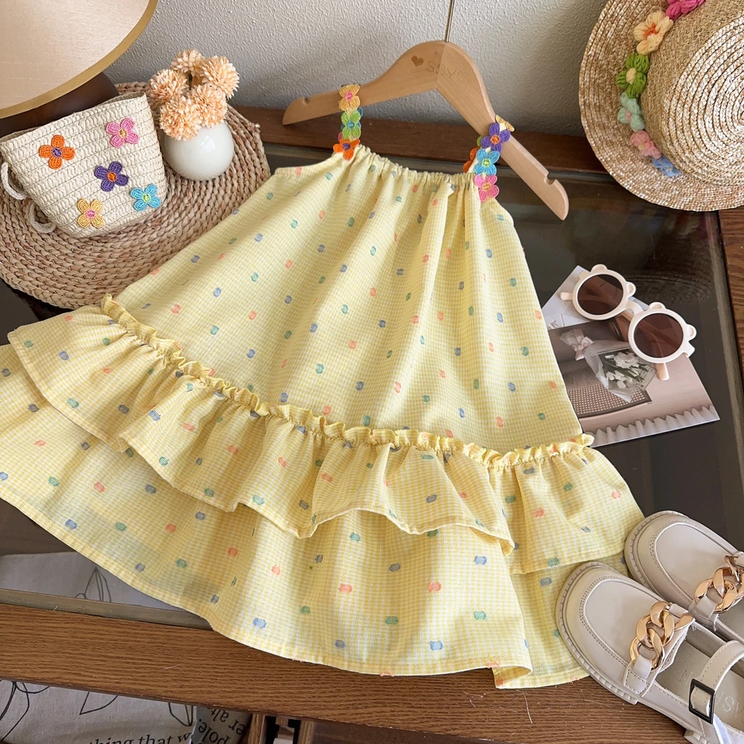 2025女童田园风连衣裙夏季新款女宝洋气休闲吊带连衣裙送包包