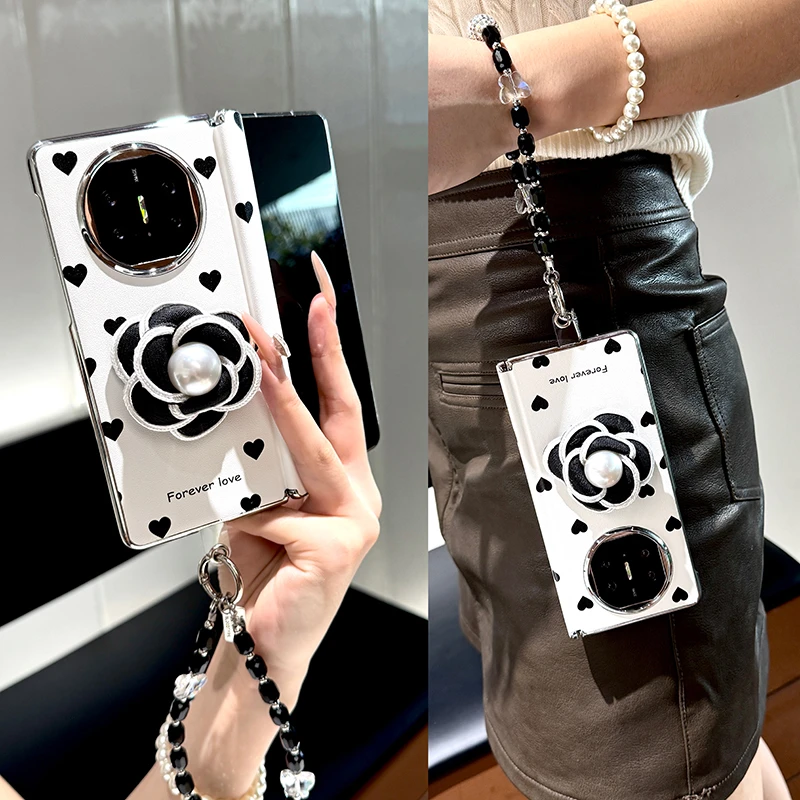 适用华为matex6手机壳折叠屏中轴新款x5典藏版x3高级感皮纹爱心女