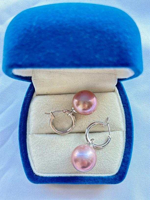 天然淡水珍珠14-15mm正圆极光炫彩巴洛克紫色万能耳圈耳扣R26