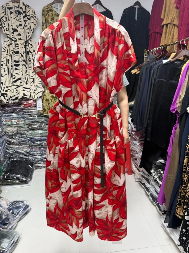 时尚女装花纹大摆裙连衣裙长款气质