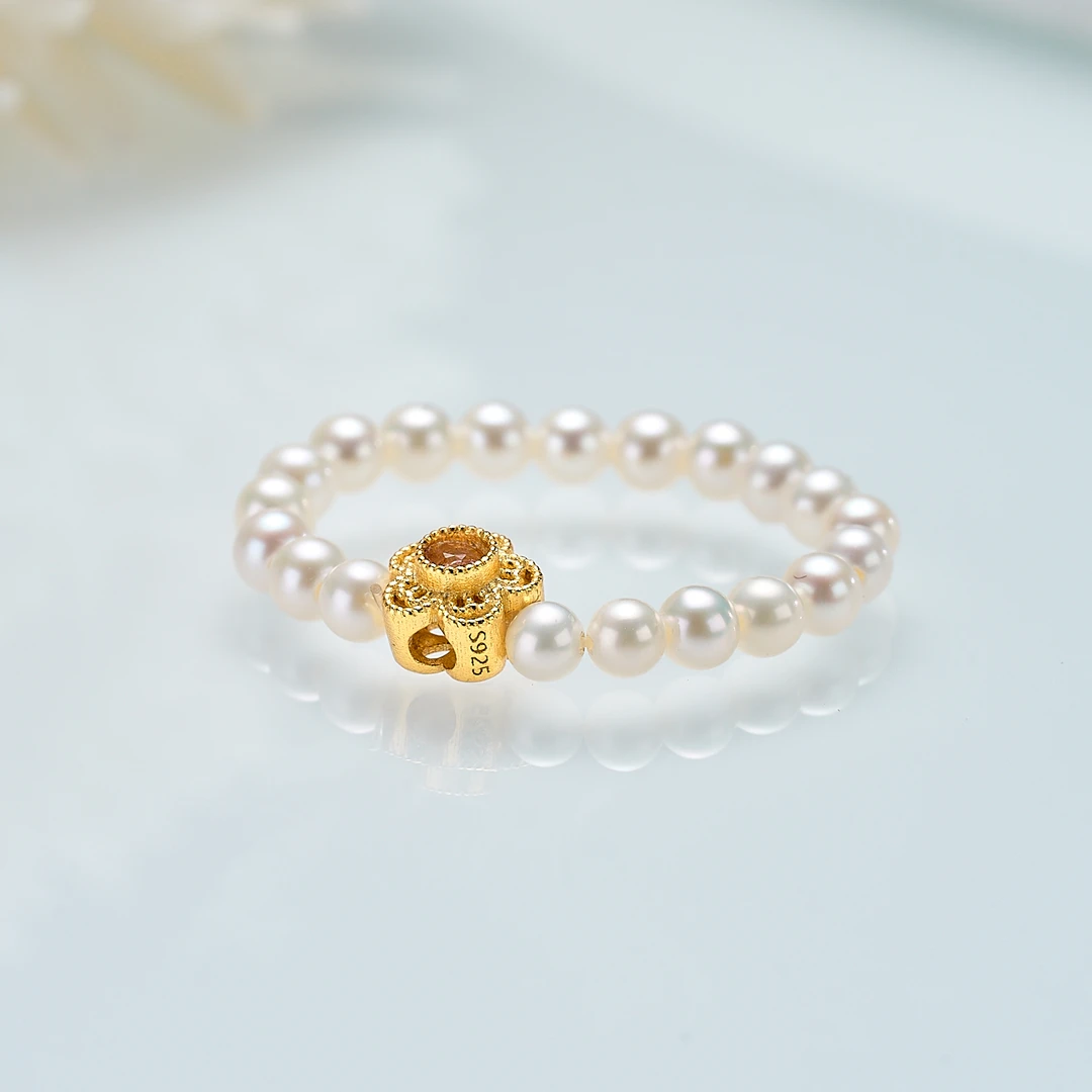 S925银 淡水珍珠小花碧玺镶嵌戒指DJZ008