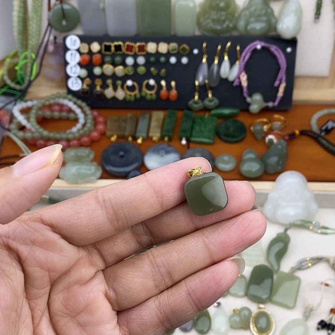 和田玉银S925镶嵌吊坠(不含链)