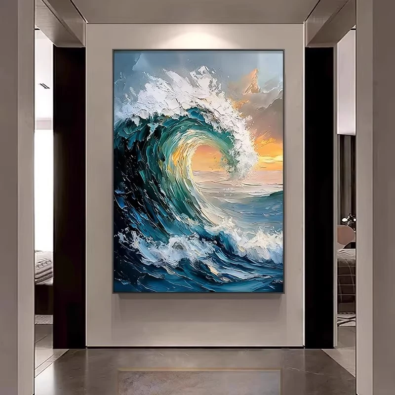 手绘立体油画海浪胸怀大海玄关背景墙装饰画现代客厅餐厅抽象挂画
