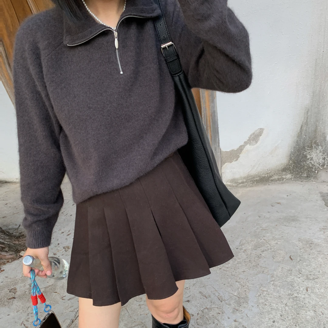 TOTHEND高货“浣熊绒”氛围感巨巨巨显瘦针织毛呢百褶半裙套装