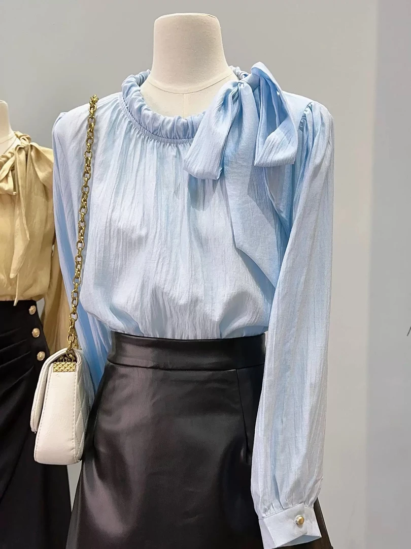 设计感小众圆领别致衬衫女秋季宽松衬衣上衣2025年新款