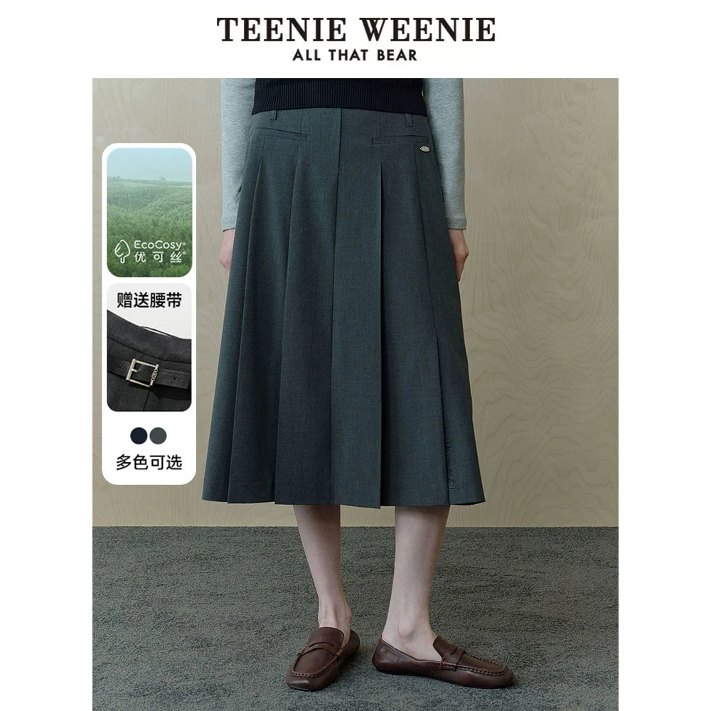 TeenieWeenie小熊半身裙25学院通勤优雅气质百褶裙TTWH251201W