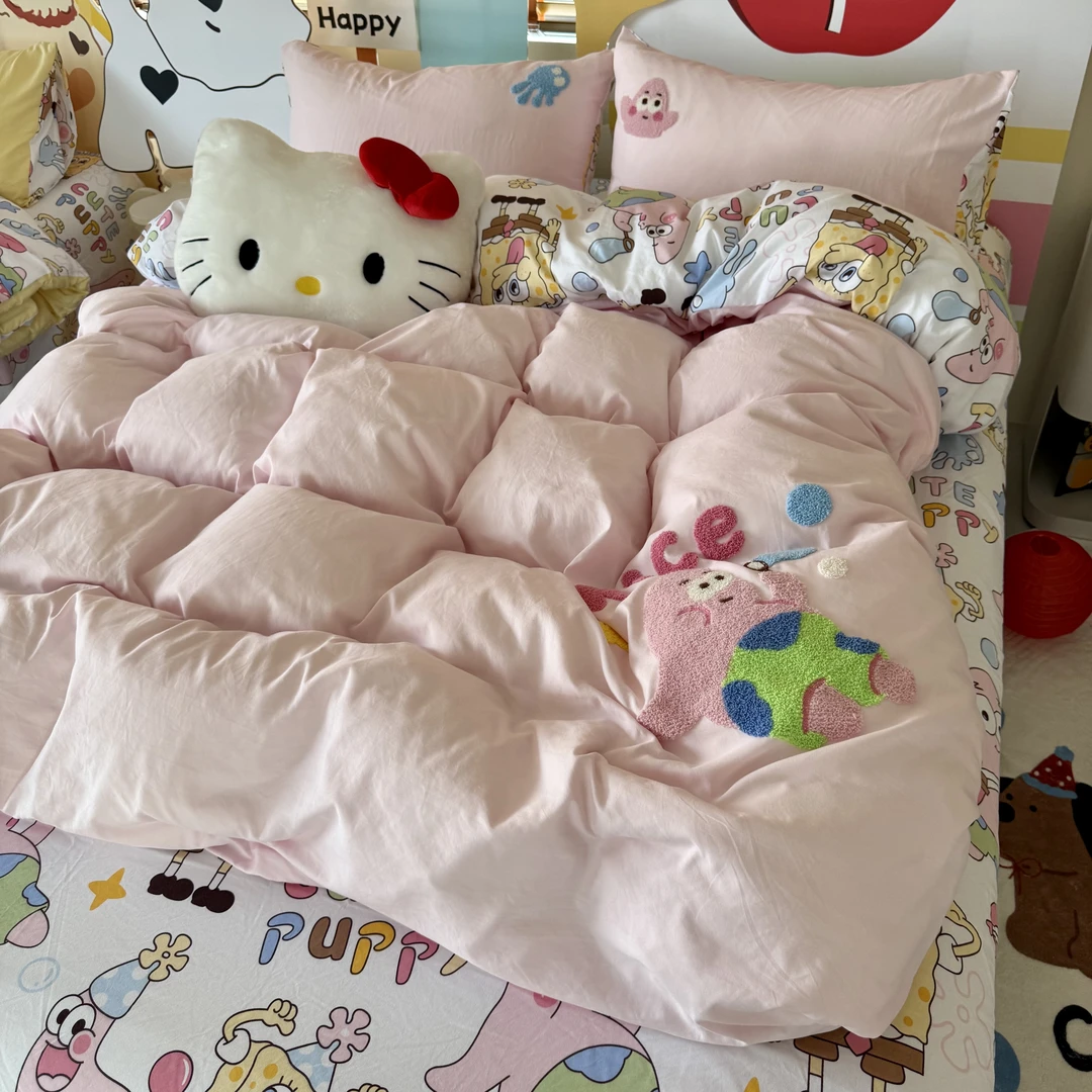 糖朵家纺-水洗棉ins卡通卧室四件套宿舍学生三件套床上用品