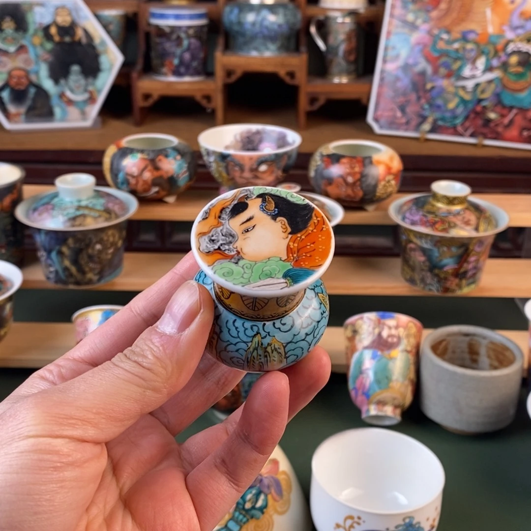 手工手绘红孩儿盖置