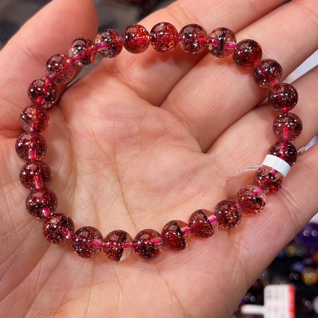 水晶手链18K金镶嵌金草莓7.5