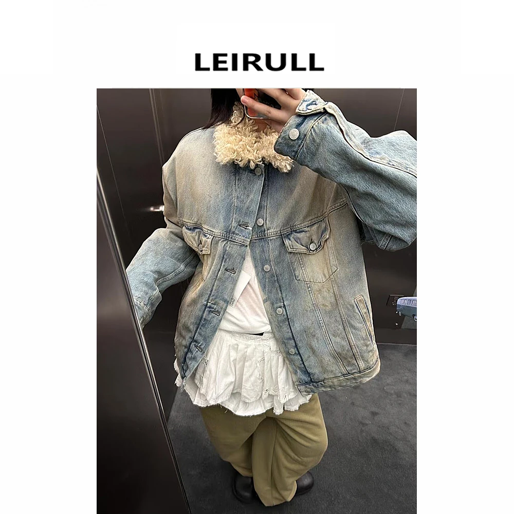 24AW毛领做旧洗水牛仔外套