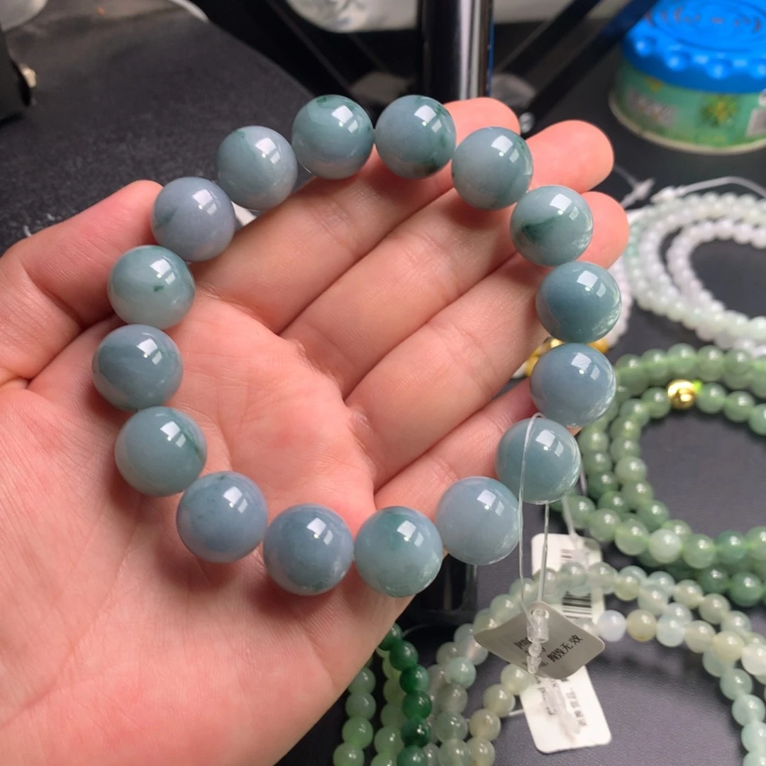 未镶嵌手链翡翠飘蓝花手串卡14