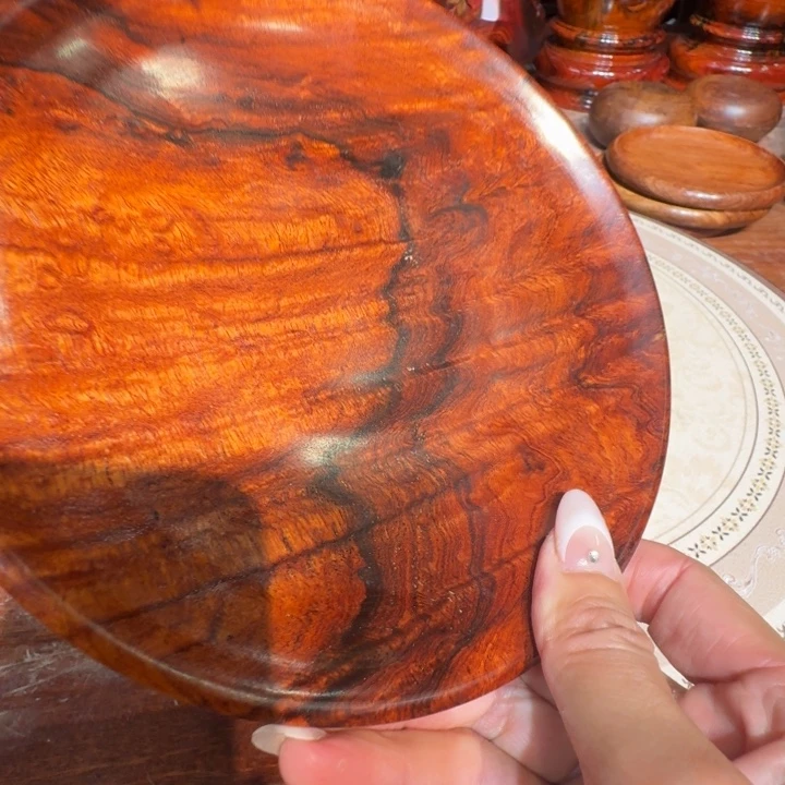 大果紫檀（缅甸花梨）花梨木特文果盆17公分