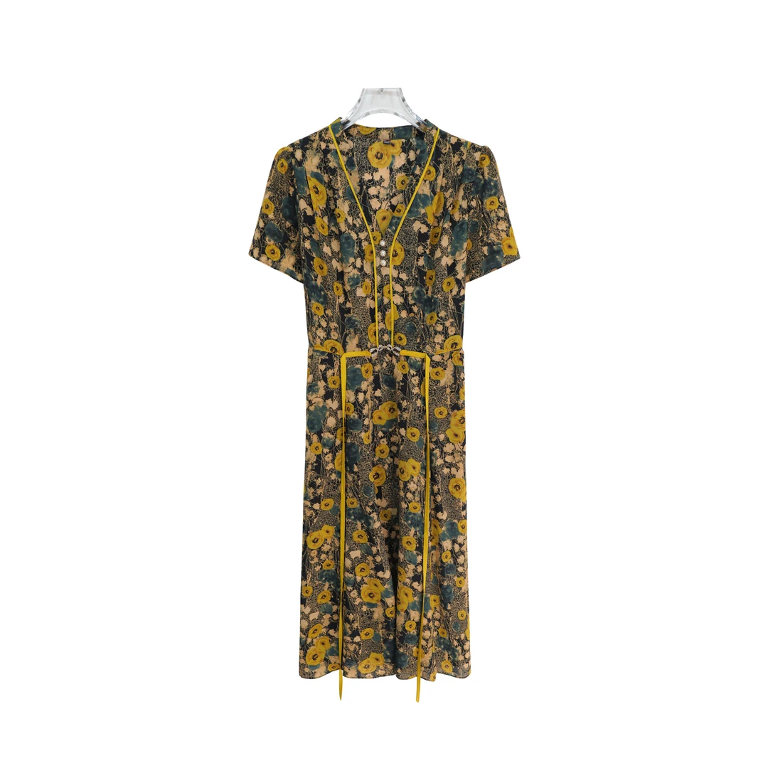 碎花气质显瘦休闲长款优雅女装连衣裙S2180