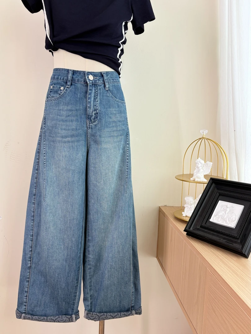 BELE ZHANG【蓝色名流】夏季新款舒适透气阔腿牛仔裤-1100