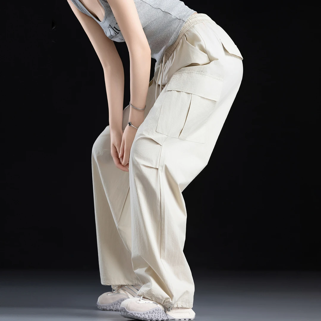 美式工装裤女款薄款2025新款夏季薄款莱赛尔宽松阔腿裤休闲运动裤