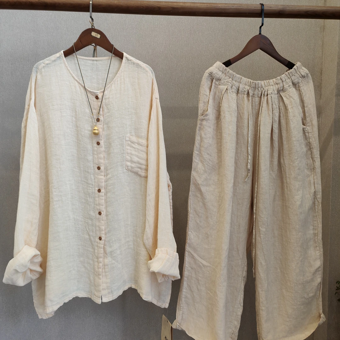 忆宿凡朴植物染砂洗亚麻外衫0078