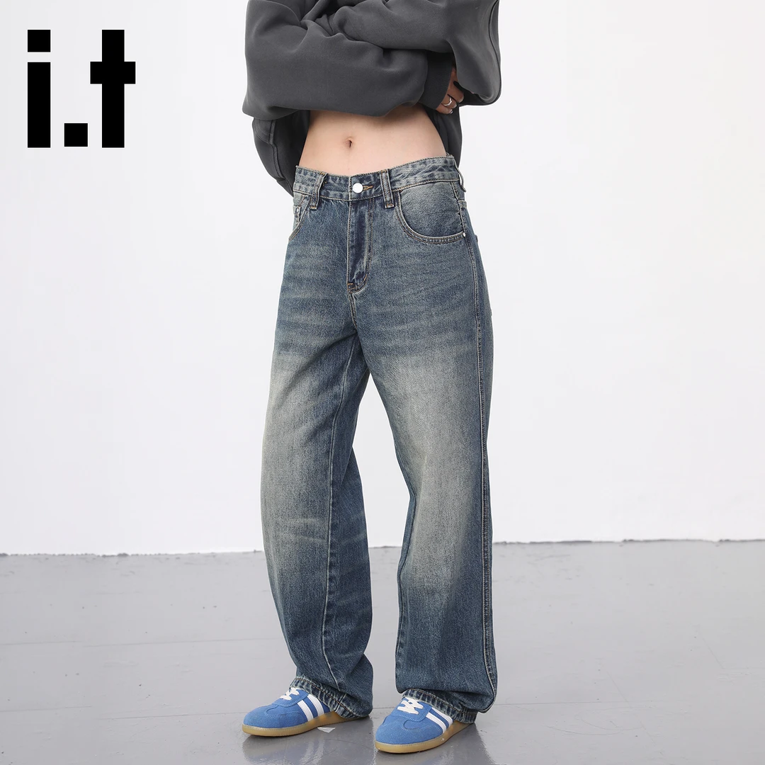 it:CHOCOOLATE复古秋季时尚个性破洞百搭美式直筒水洗牛仔裤男款