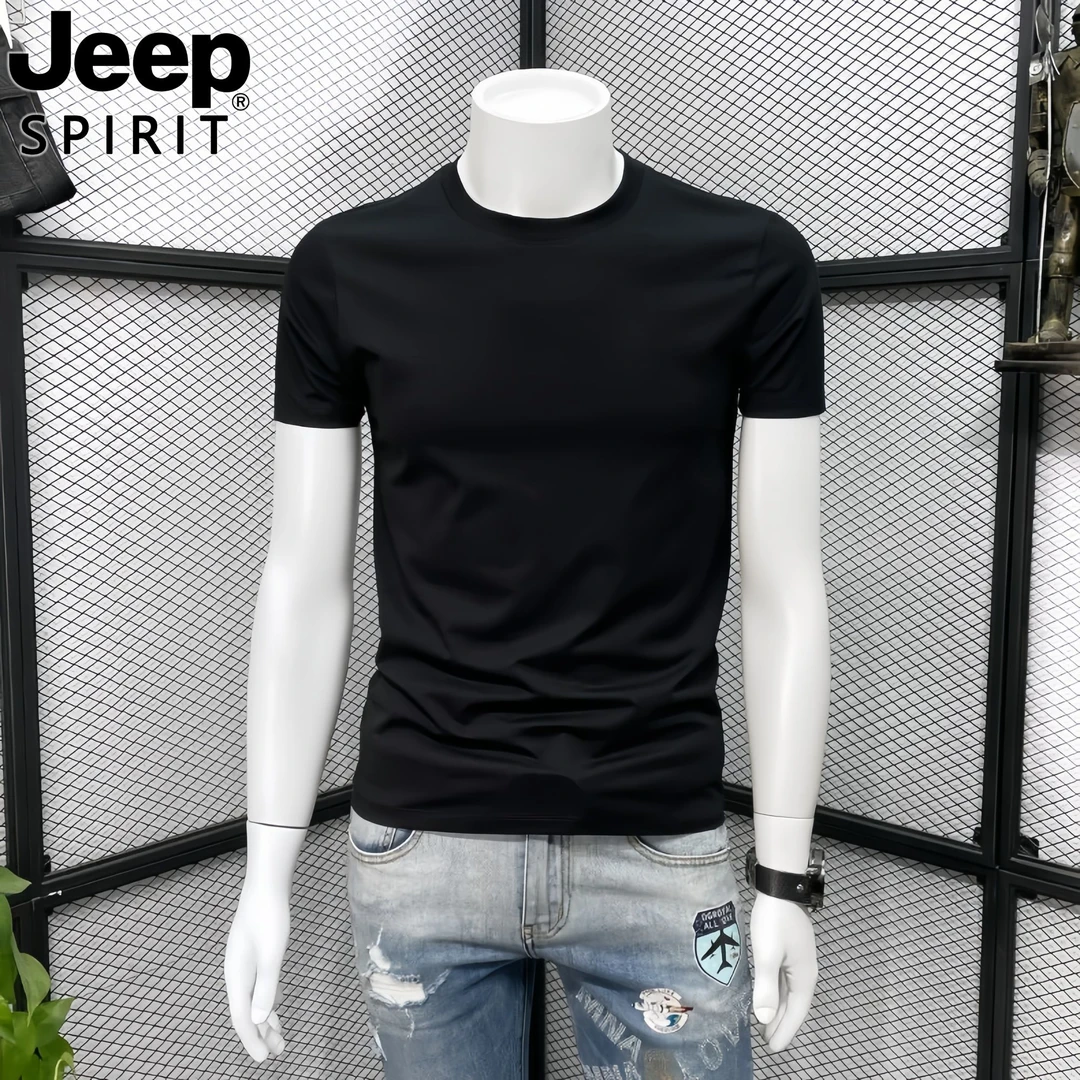 JEEP吉普男士短袖T恤潮牌纯色纯棉圆领休闲体恤高端修身净版上衣