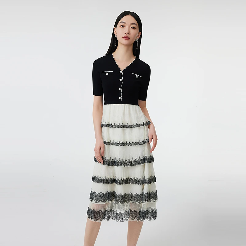 BADINA经典黑白专柜同款蛋糕裙连衣裙142U298