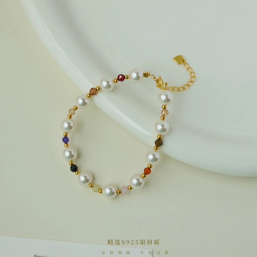 丽沁 925银手链 多巴胺彩色手链满天星时尚百搭高级感轻奢手饰