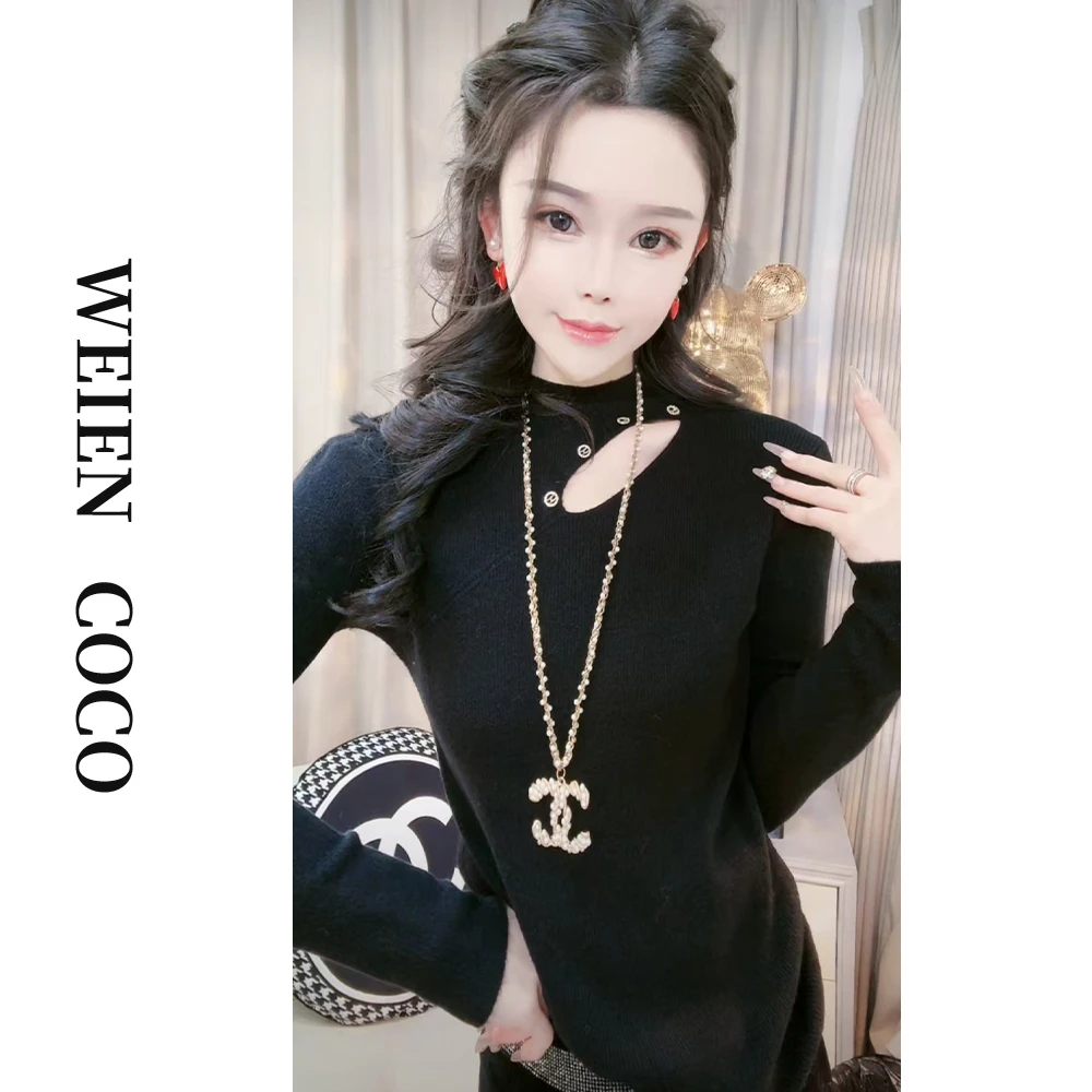 【丝沐服装】镂空长袖针织衫百搭修身显瘦气质时尚打底衫 S3290