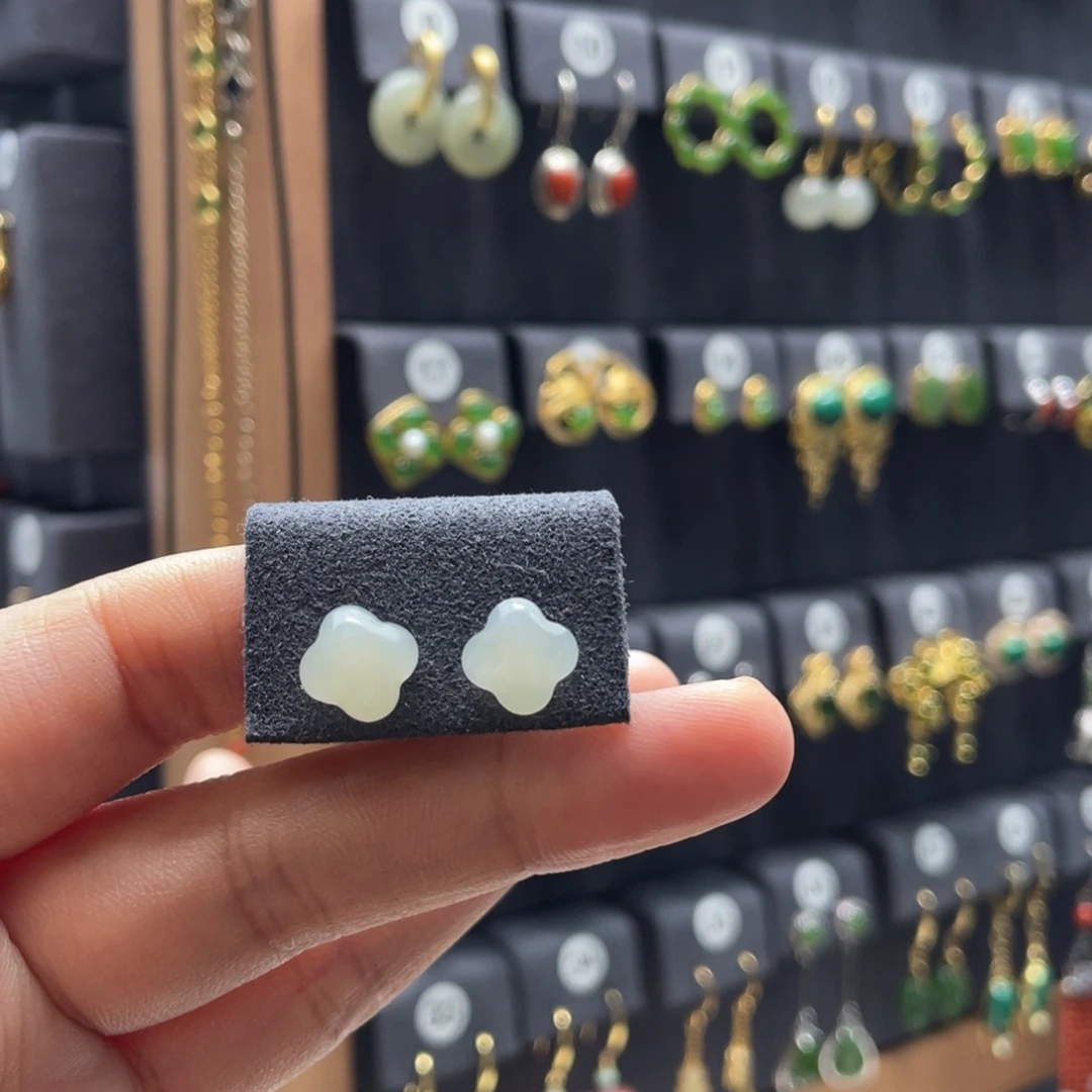 和田玉银S925镶嵌耳饰06号